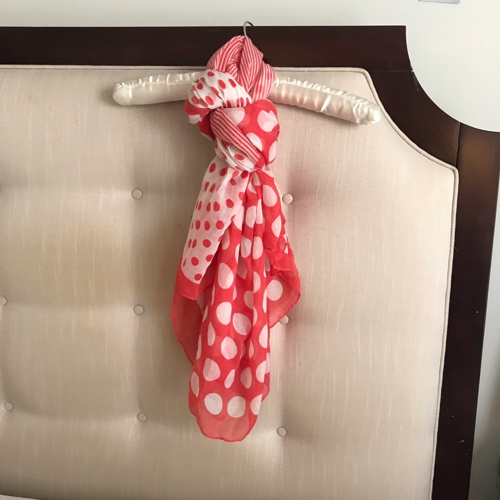 Francesca’s Collections Coral and Ivory Polka Dot Airy Scarf